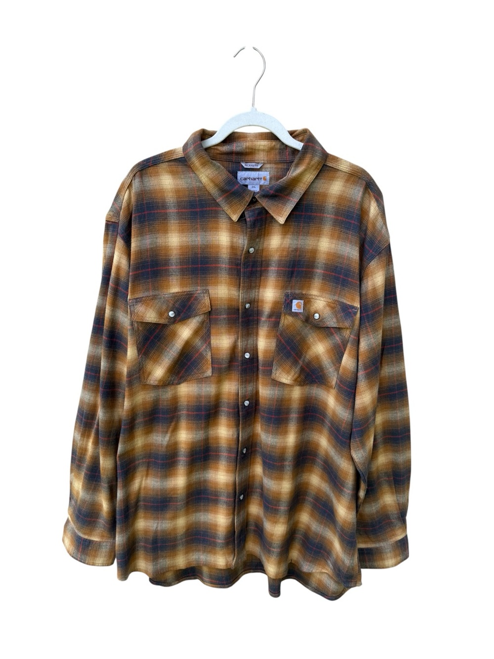 Carhartt Men’s Plaid Button-Down Shirt in Brown and Navy